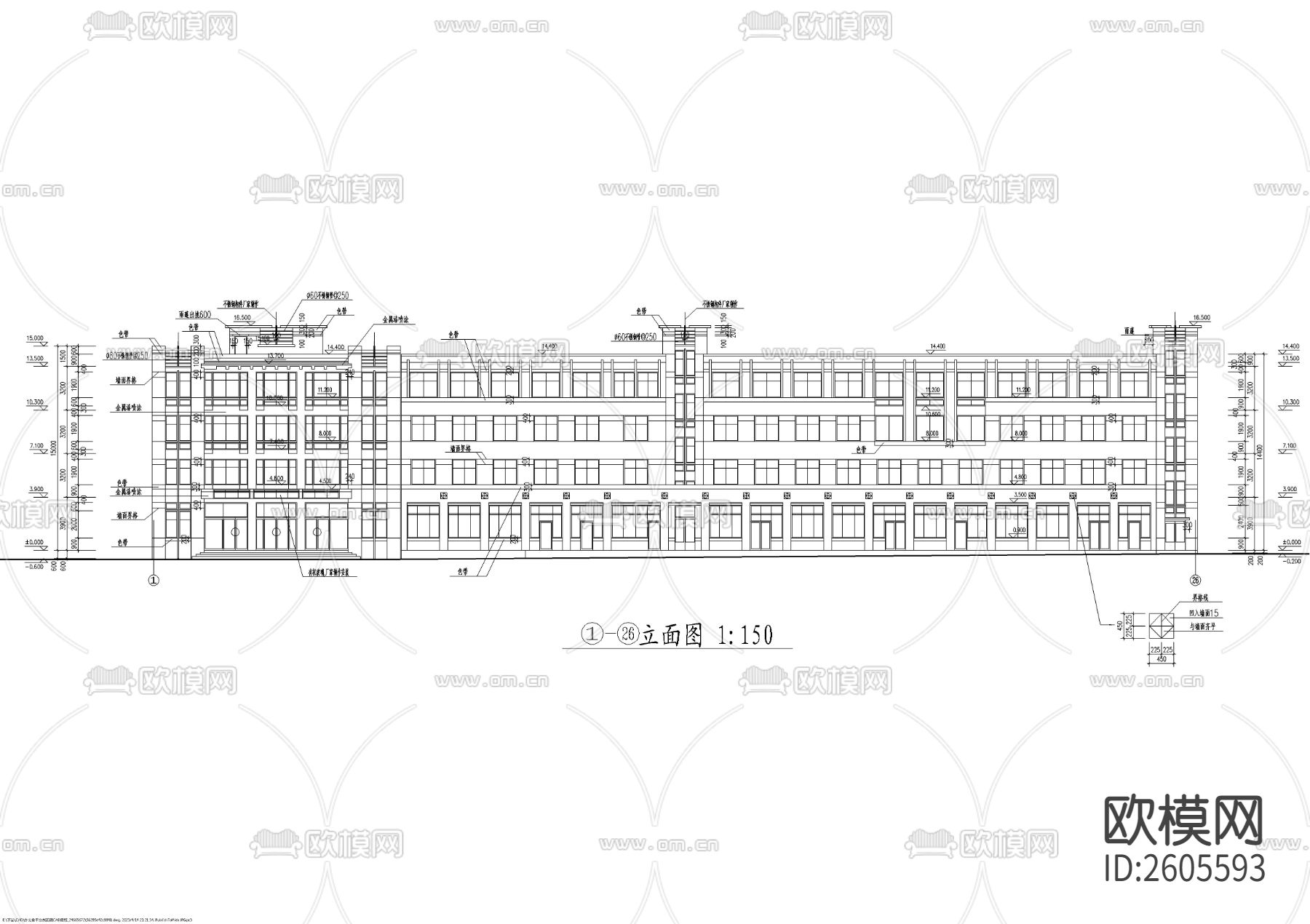 办公楼宿舍楼CAD施工图下载（渲染图4）