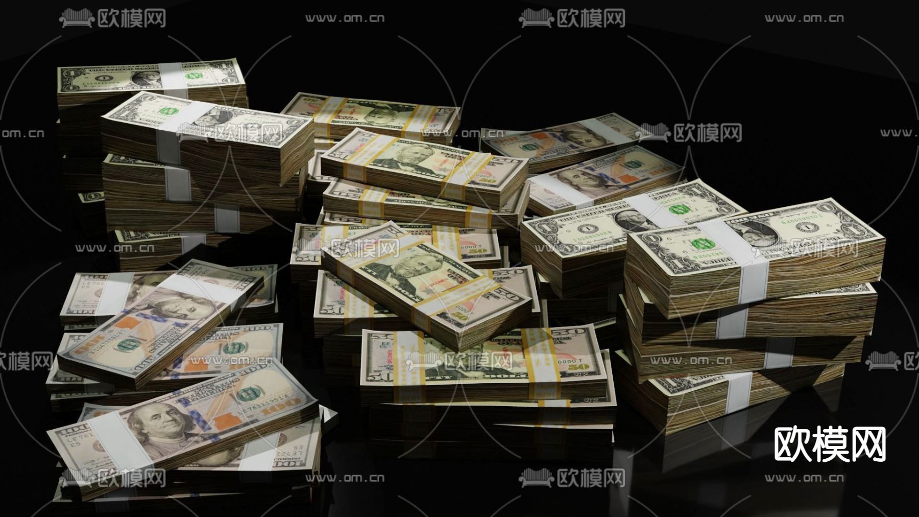 钱 纸币 钞票 美元3d模型下载（渲染图2）