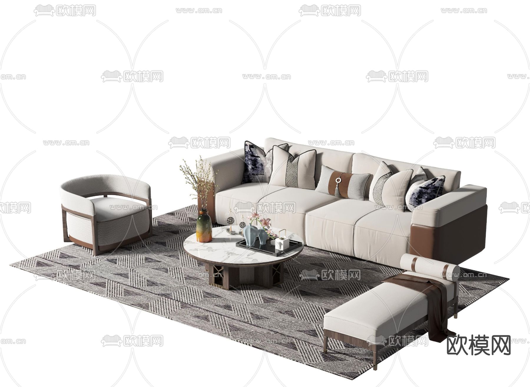 新中式组合沙发3d模型下载