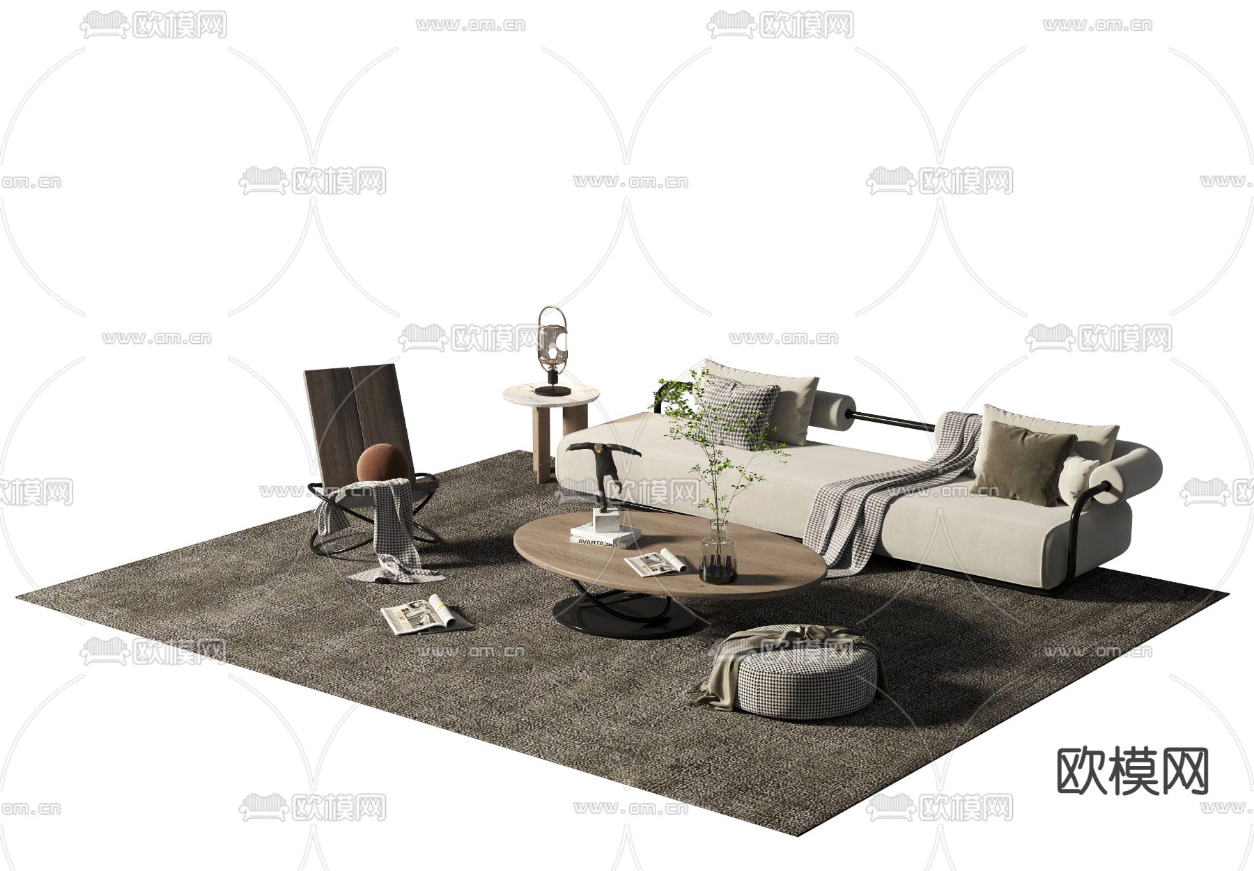 侘寂组合沙发3d模型下载