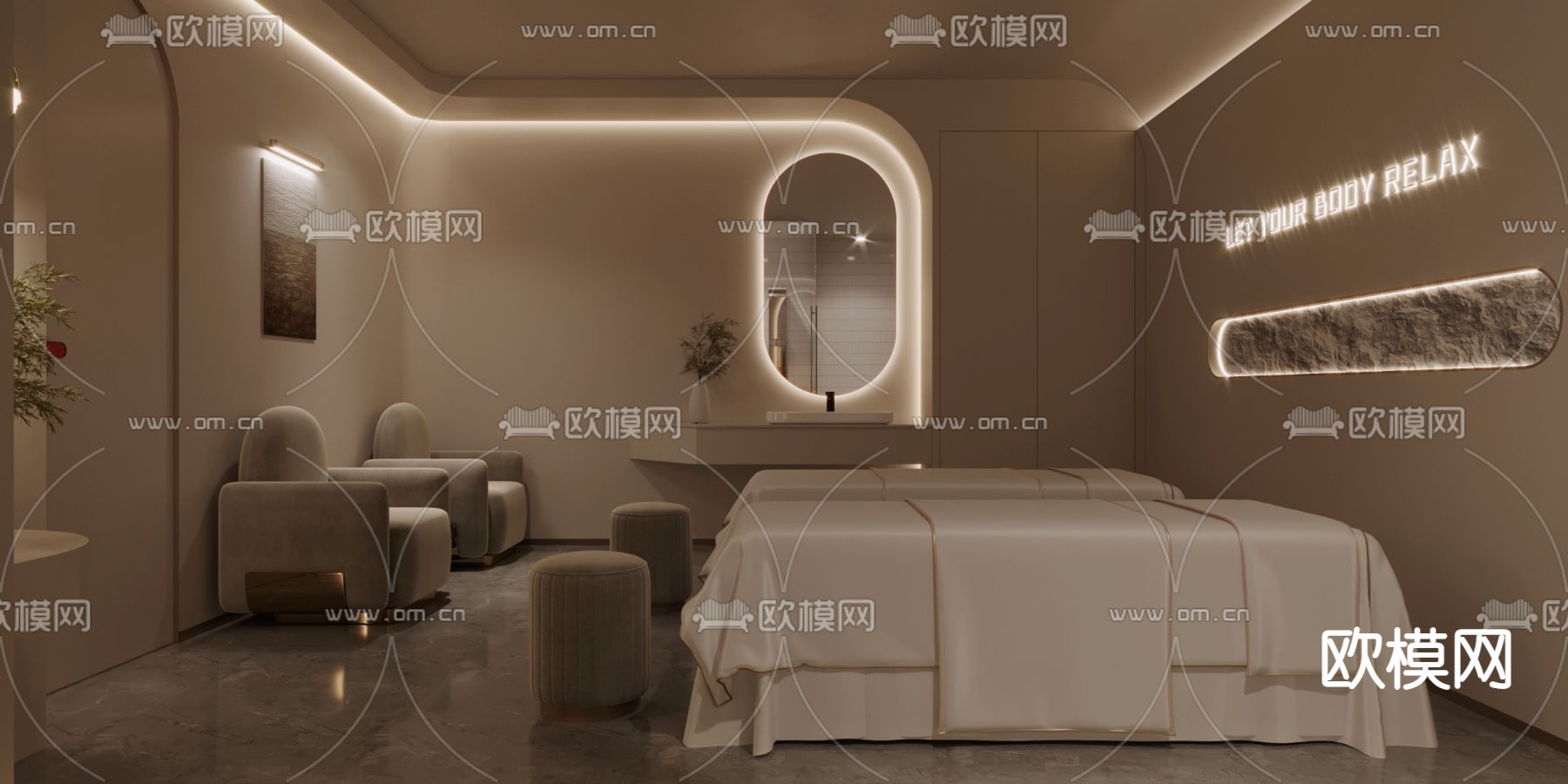 SPA护理房 养生馆 美容院3d模型下载（渲染图3）