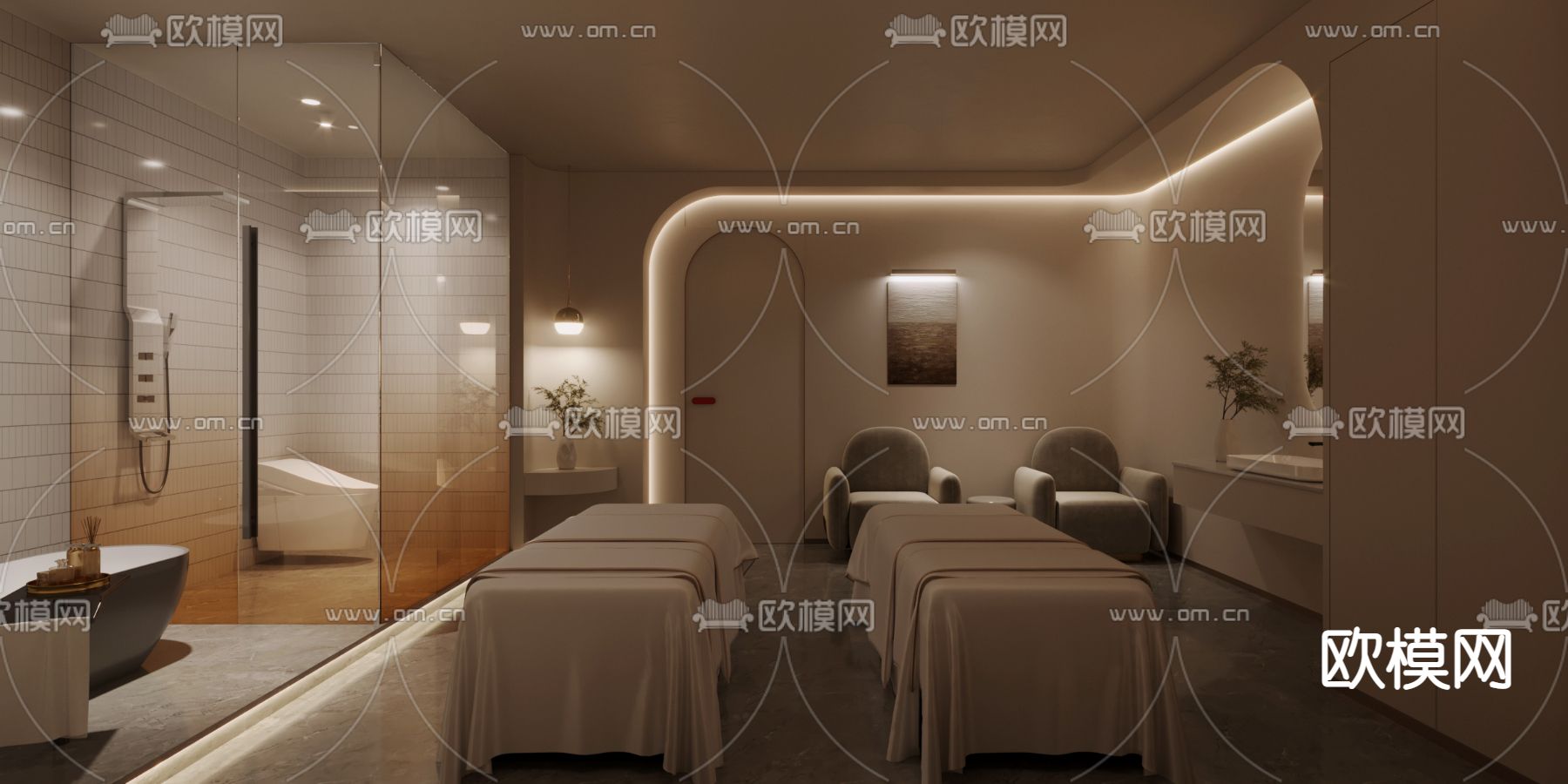 SPA护理房 养生馆 美容院3d模型下载（渲染图1）