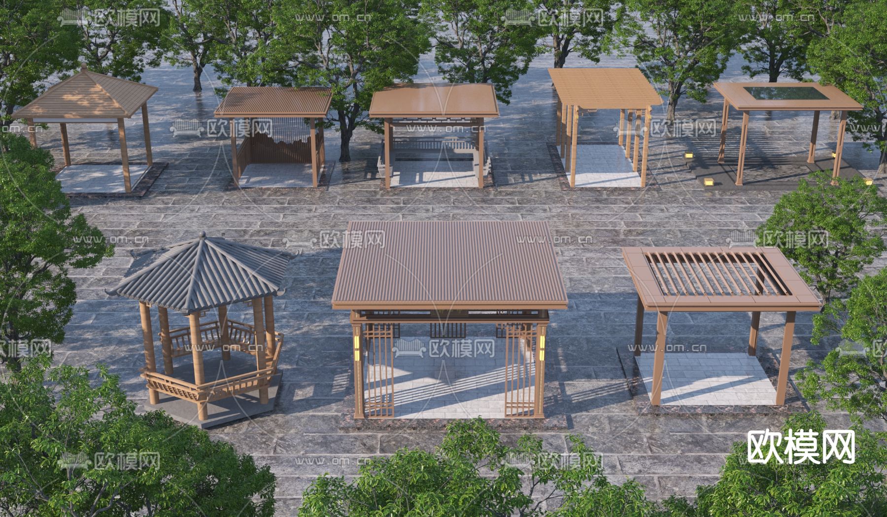 新中式凉亭 亭子3d模型下载