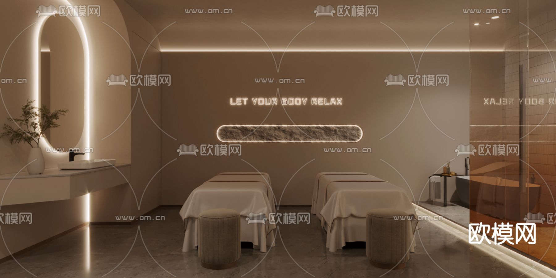 SPA护理房 养生馆 美容院3d模型下载（渲染图2）