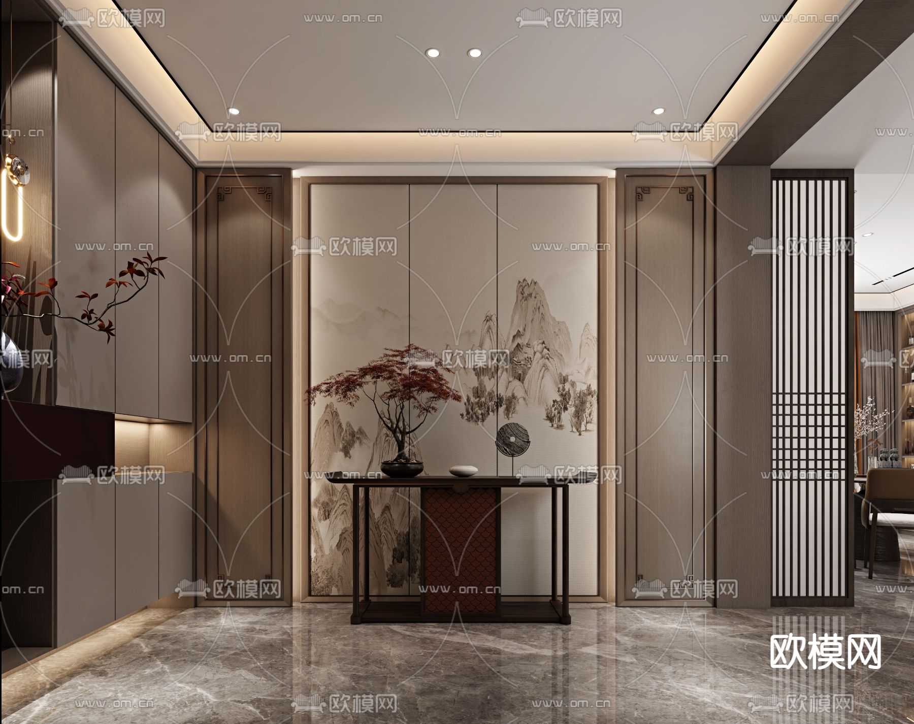 新中式玄关柜 端景柜3d模型下载