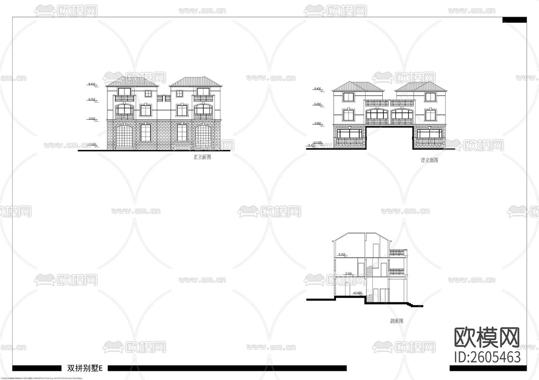 四款独栋 双拼别墅建筑CAD施工图-免费3dmax模型库-欧模网