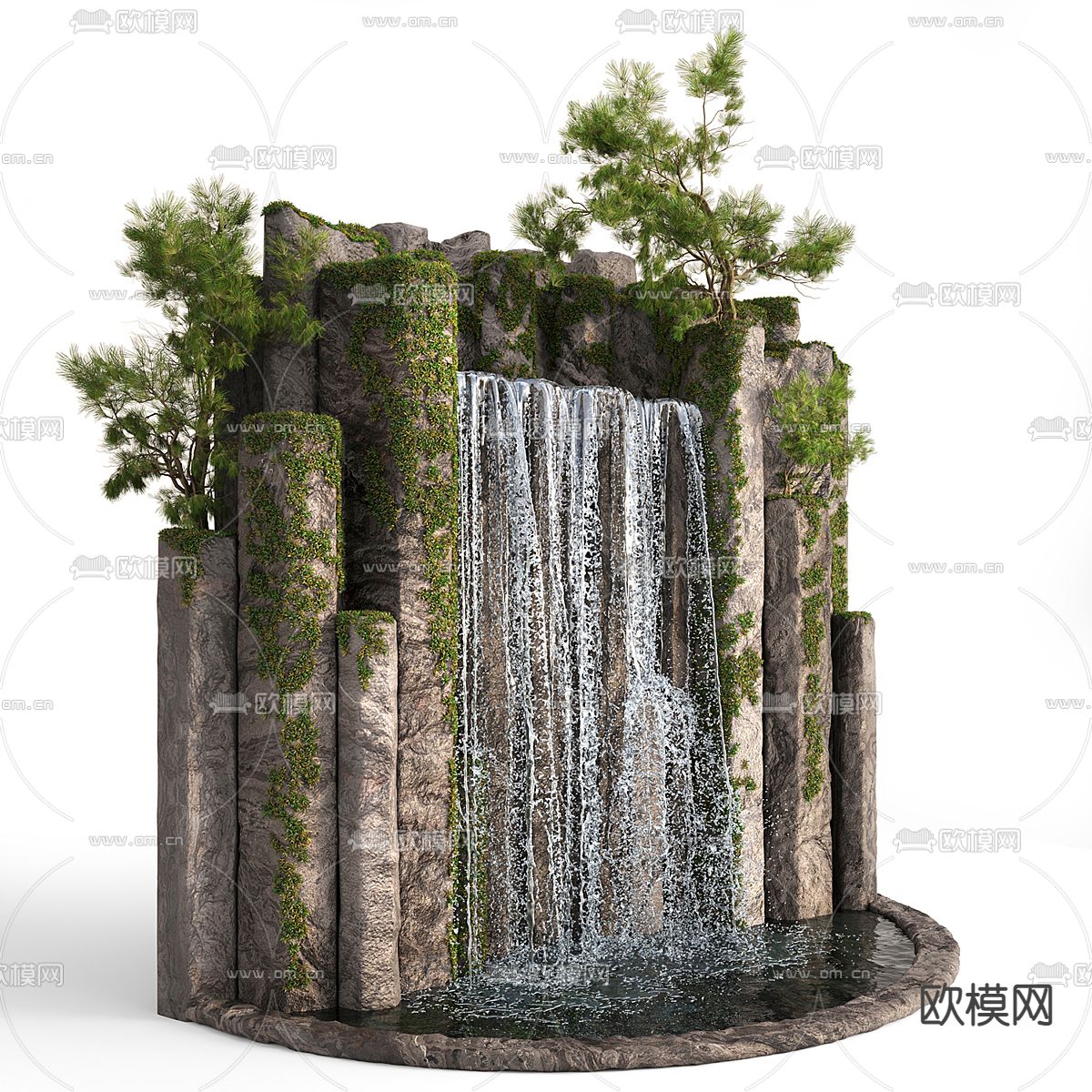 瀑布造景 假山水景3d模型下载_ID14054715_3dmax免费模型-欧模网