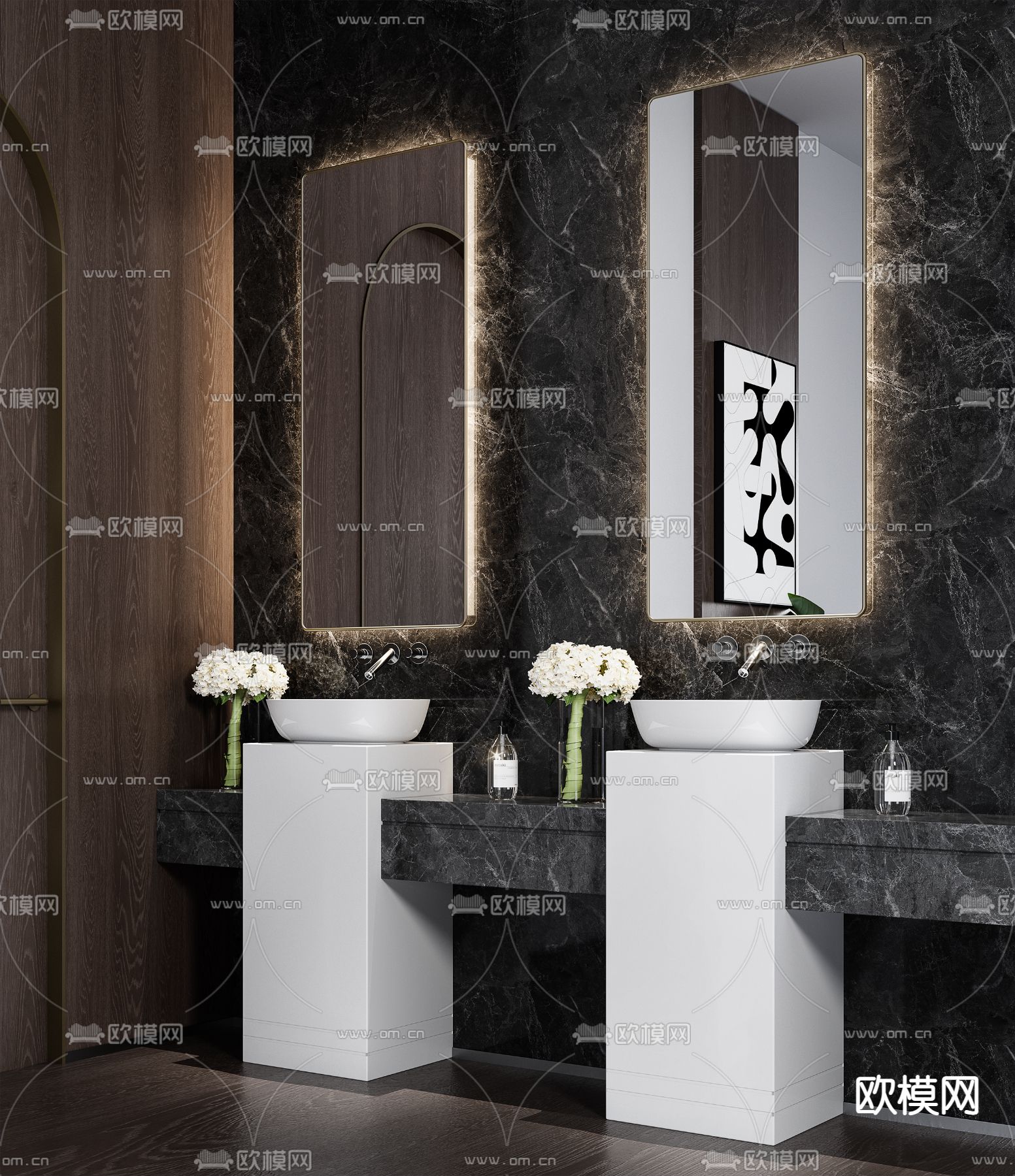 双盆洗手台 洗手盆3d模型下载