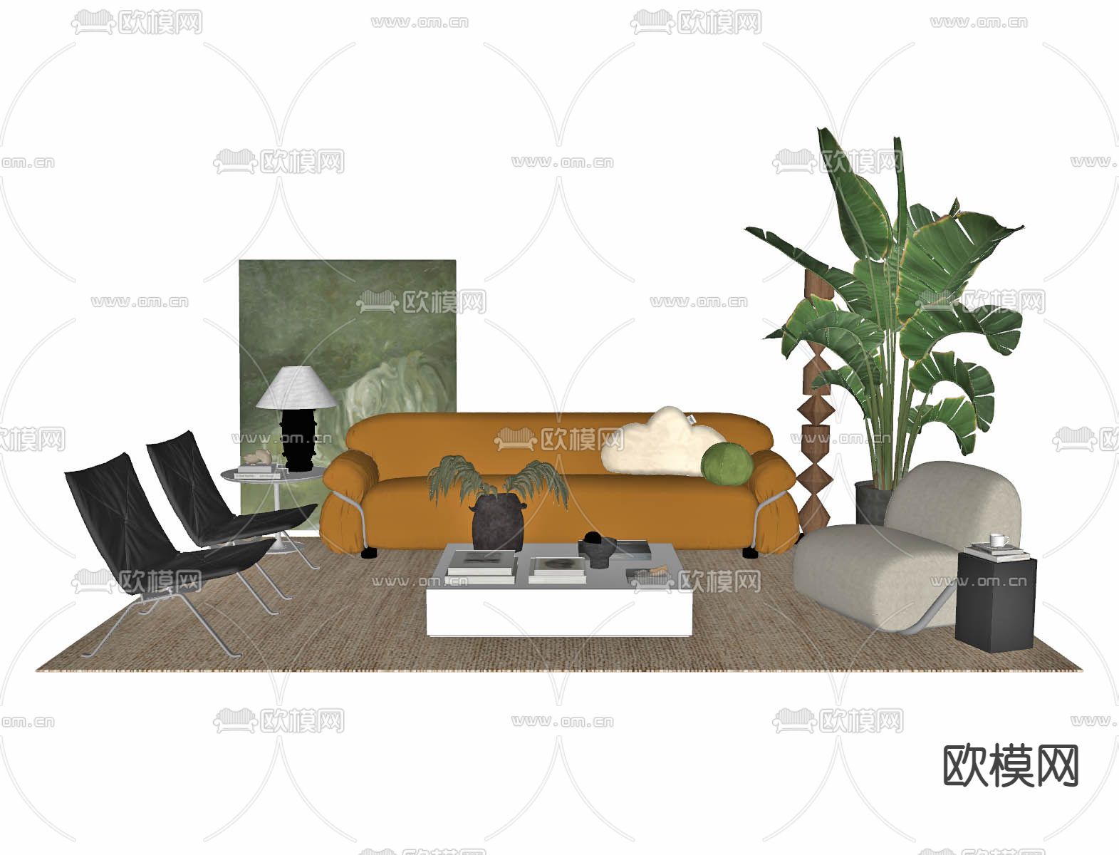 北欧组合沙发su模型下载（渲染图2）