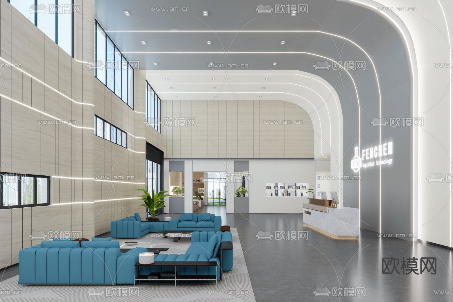 办公室前台 接待区3d模型下载