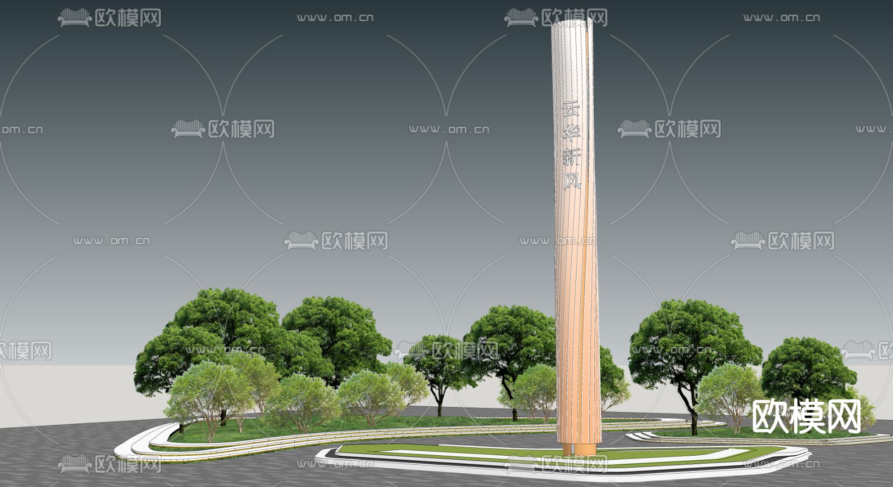 现代精神堡垒 指示牌su模型下载（渲染图2）