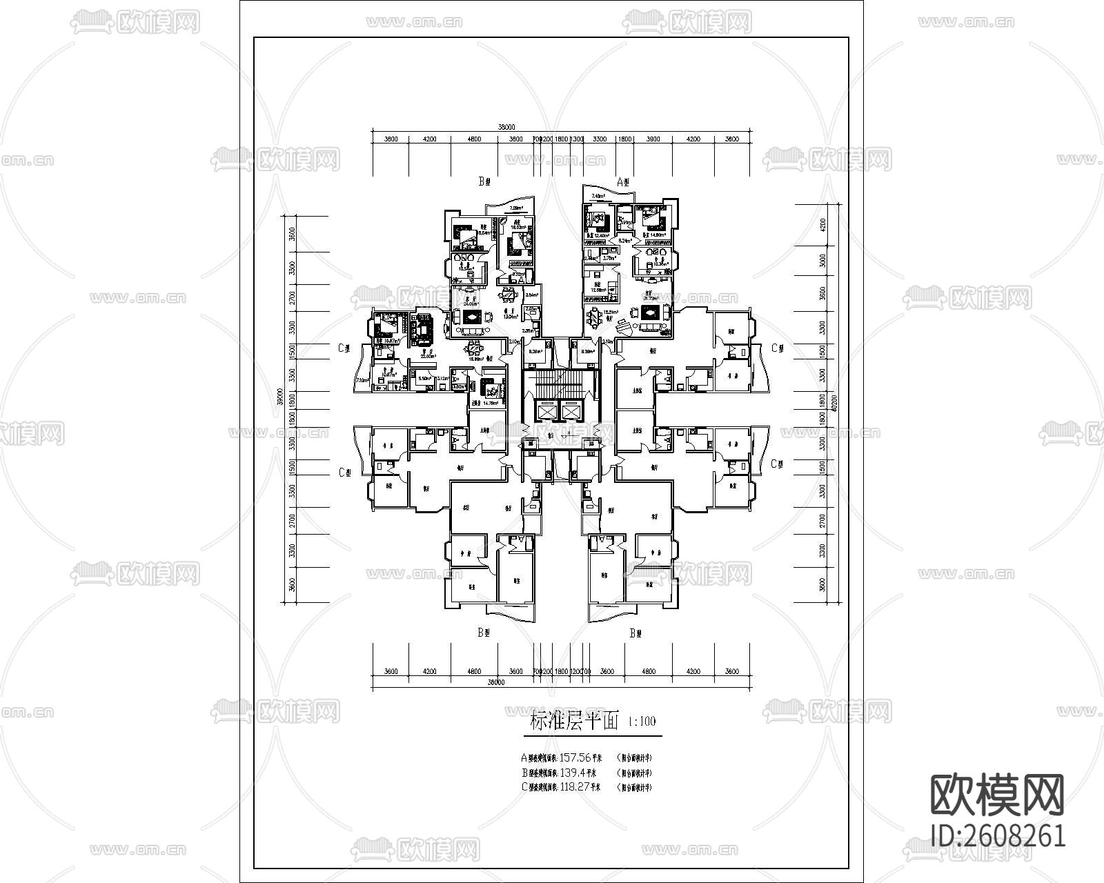 高层住宅建筑CAD施工图下载（渲染图5）