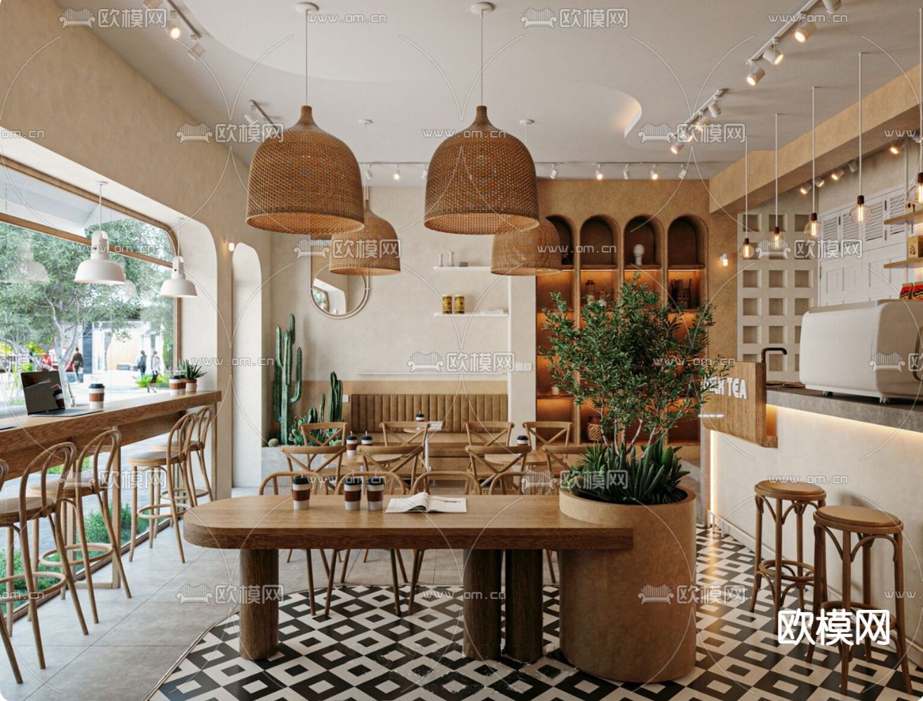 简美咖啡店su模型下载（渲染图4）