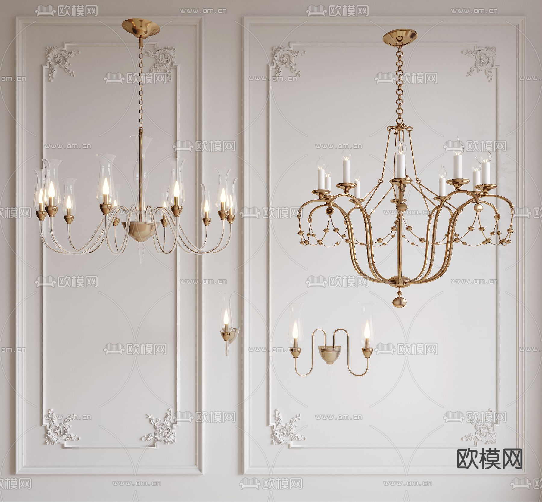 法式吊灯 烛台吊灯3d模型下载
