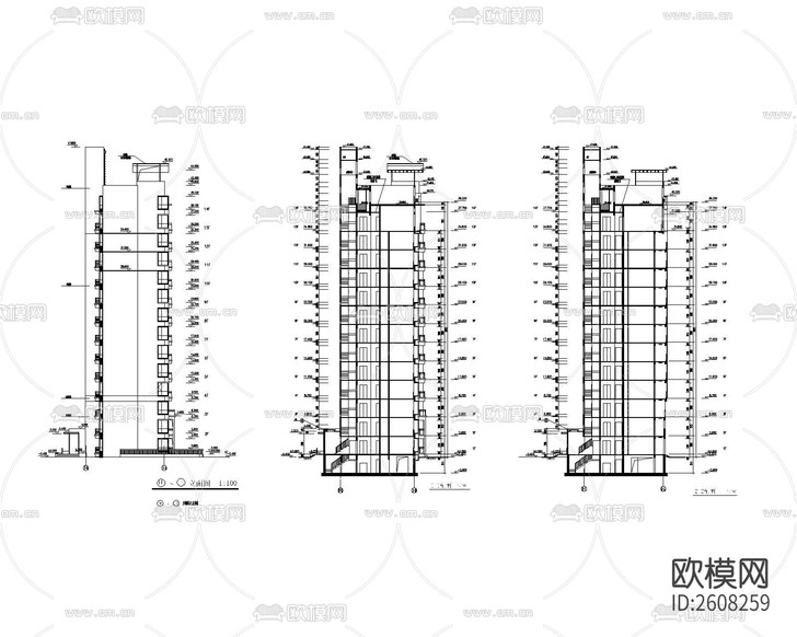 高層小區(qū)建筑CAD施工圖下載(渲染圖2)