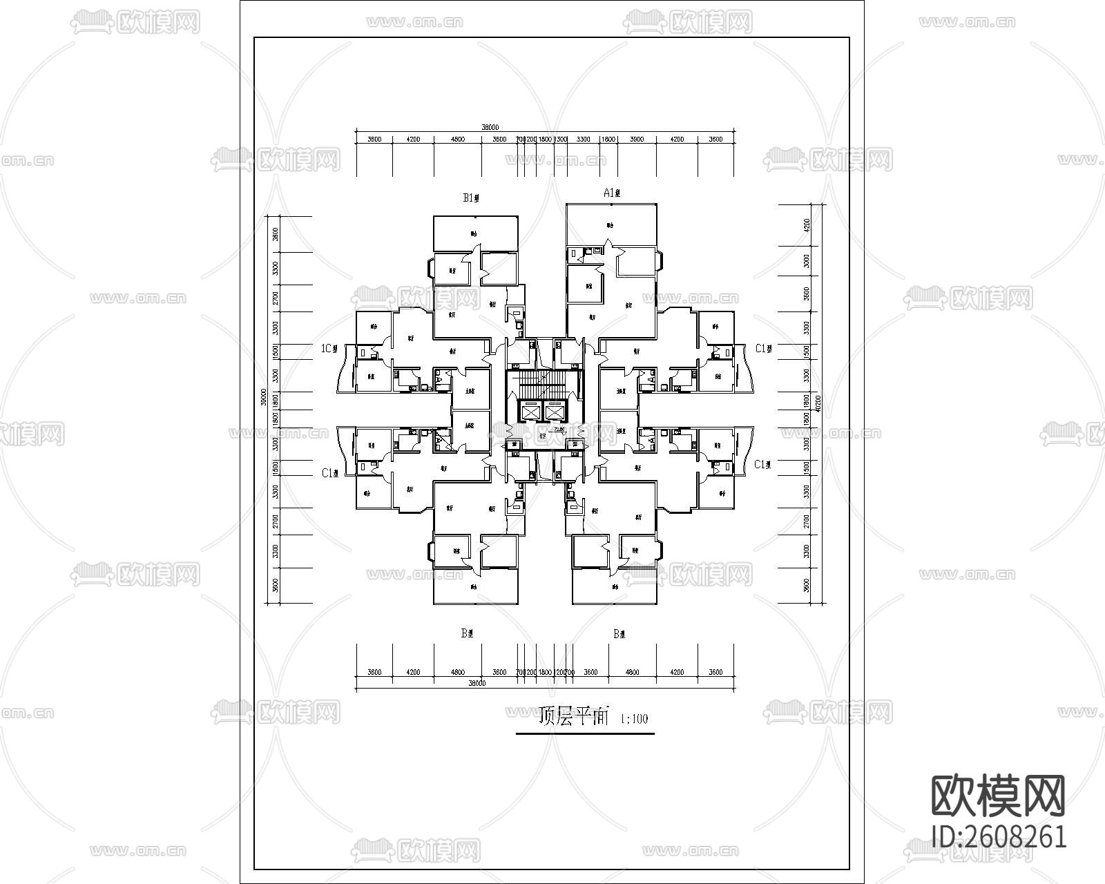 高层住宅建筑CAD施工图下载（渲染图4）