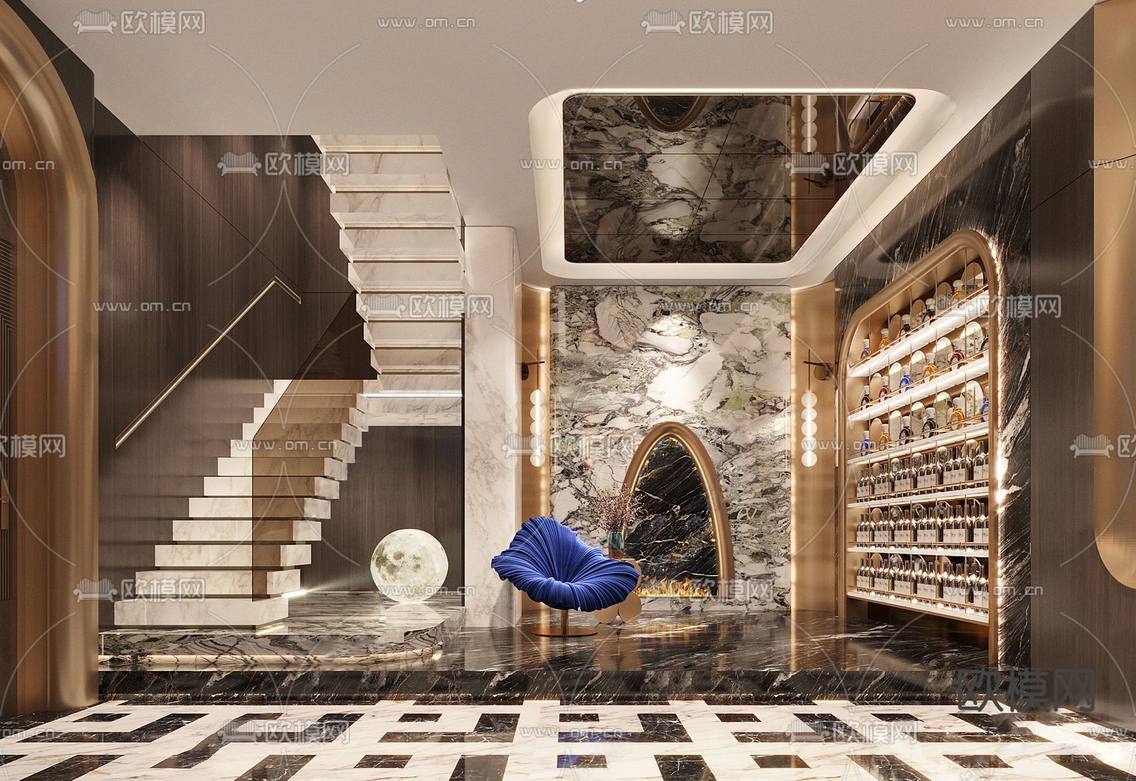 轻奢酒吧su模型下载（渲染图1）