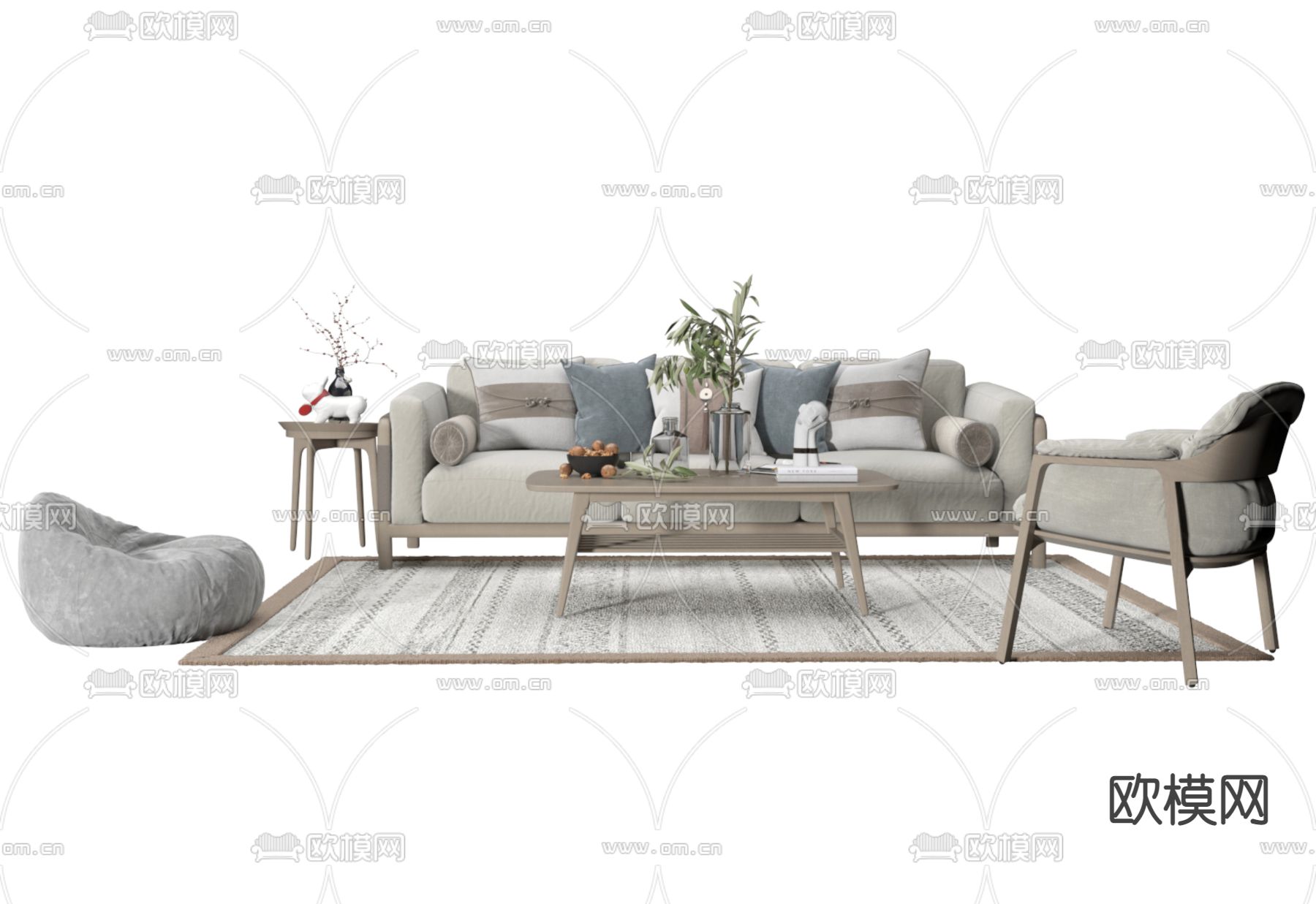 北欧组合沙发3d模型下载（渲染图1）