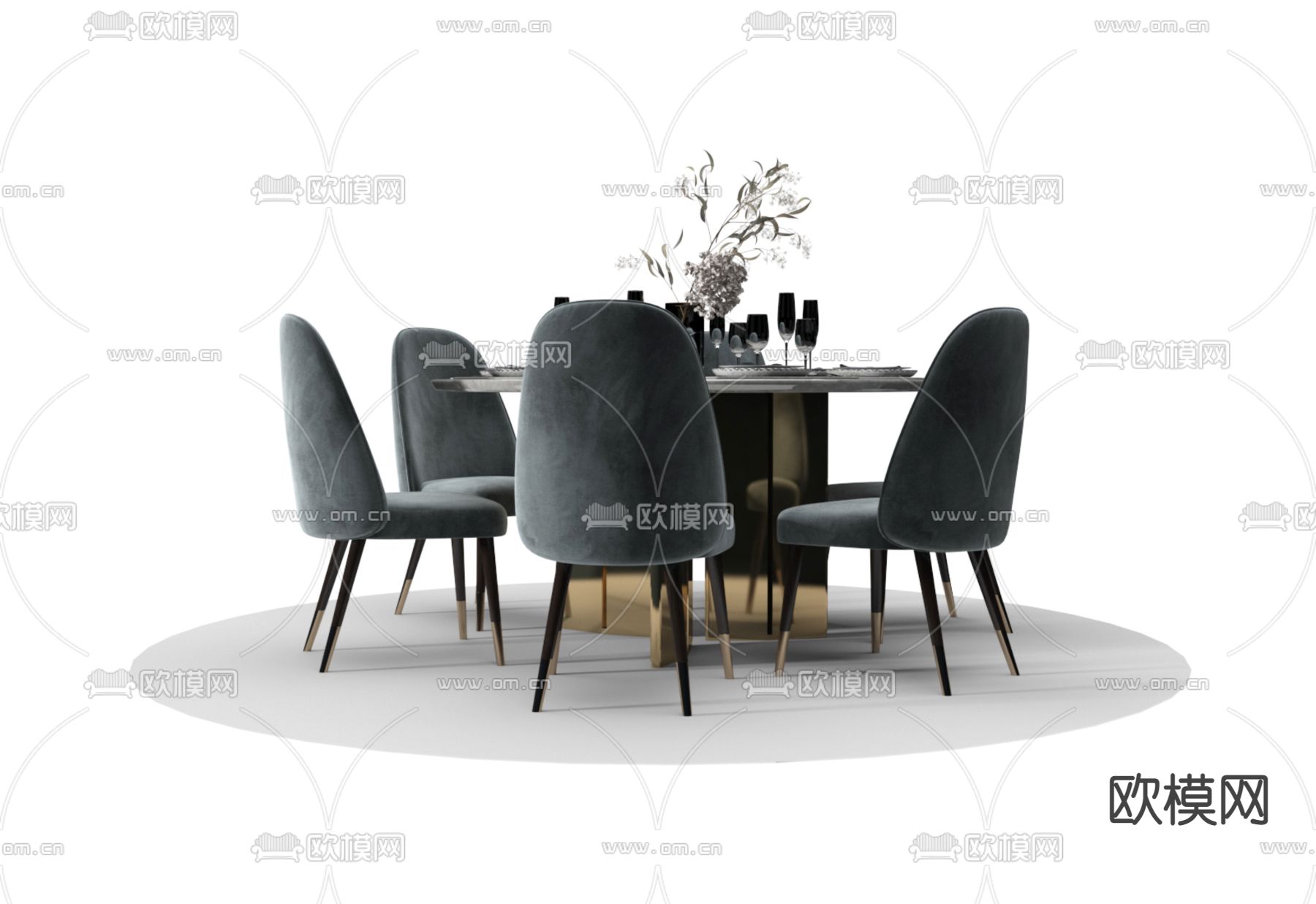北欧餐桌椅3d模型下载（渲染图2）