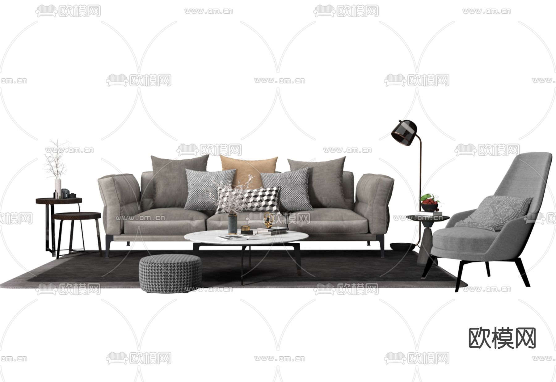 北欧组合沙发3d模型下载（渲染图2）
