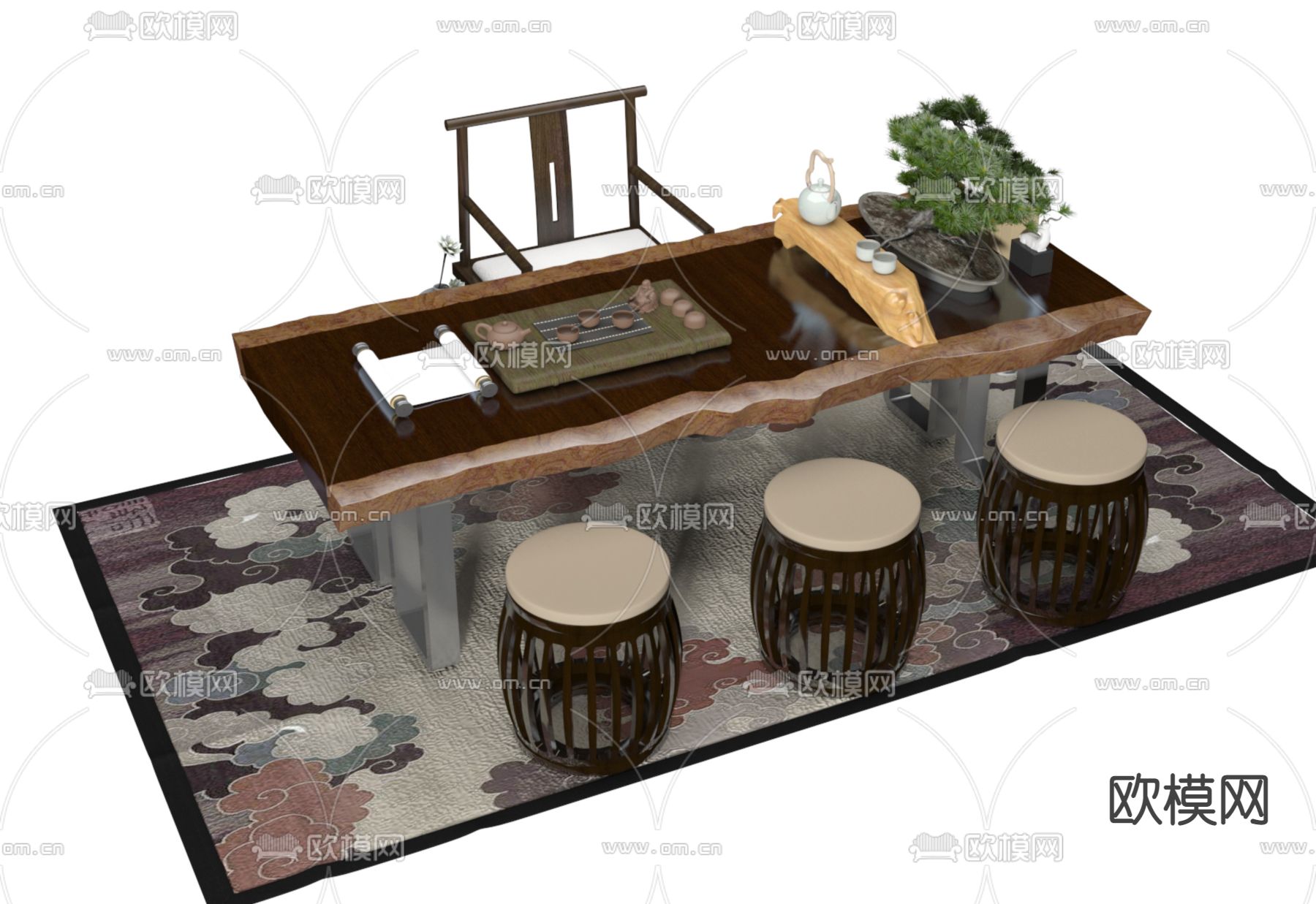 现代茶桌 茶台3d模型下载（渲染图1）