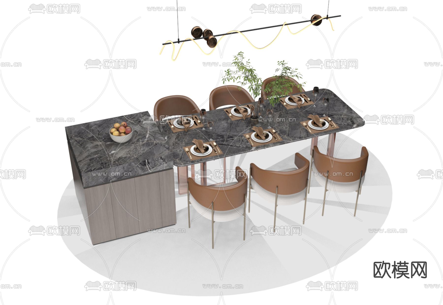 岛台餐桌椅3d模型下载（渲染图2）