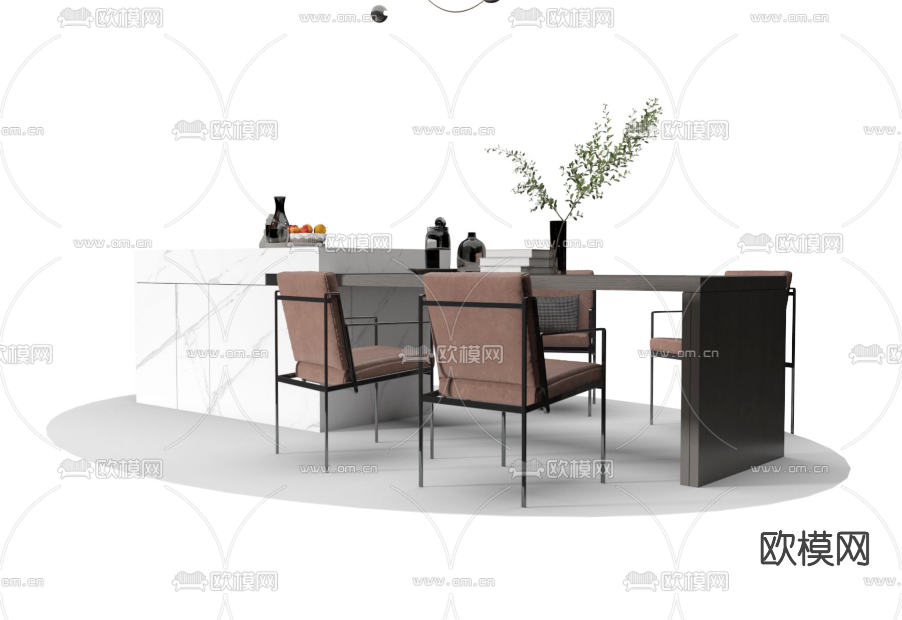 岛台餐桌椅3d模型下载（渲染图1）