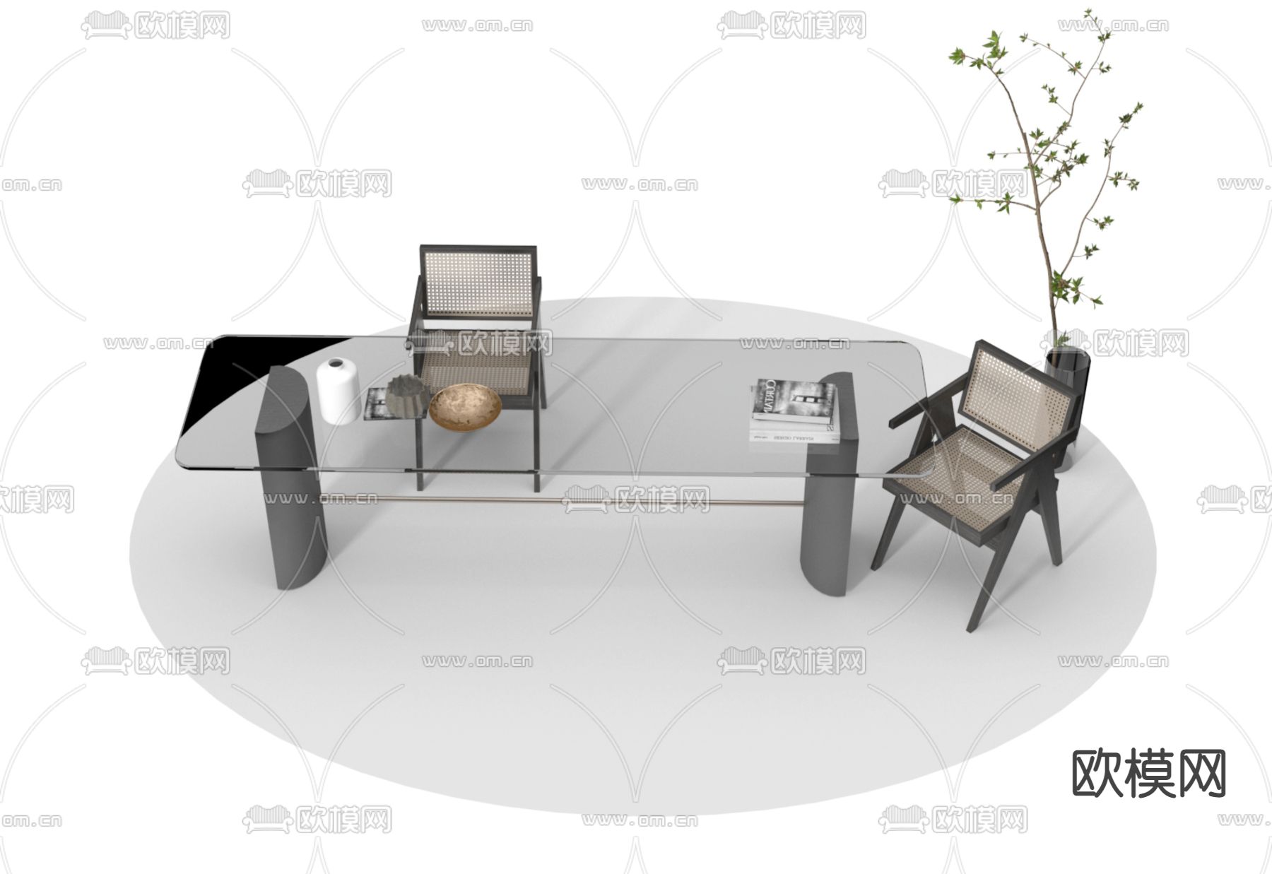 侘寂风书桌 书台 写字台3d模型下载（渲染图1）