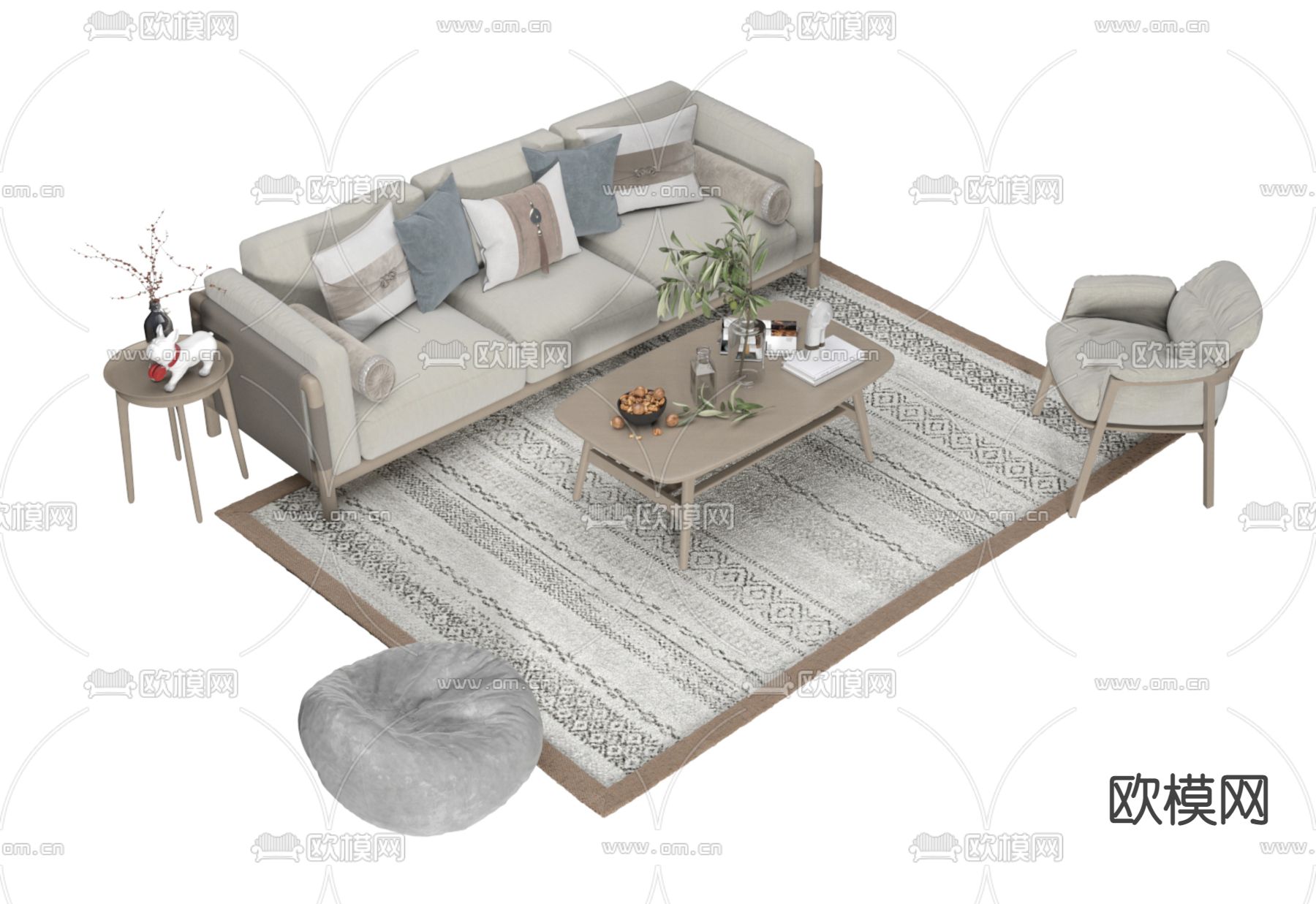 北欧组合沙发3d模型下载（渲染图2）