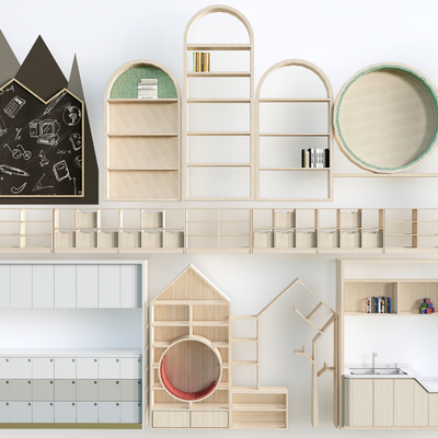  现代儿童书柜su模型 