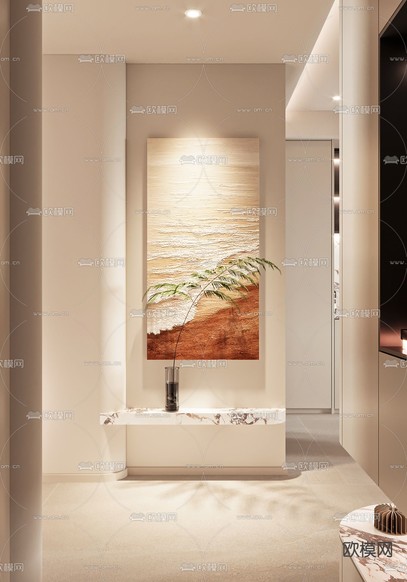 现代客厅 餐厅3d模型下载(渲染图2)