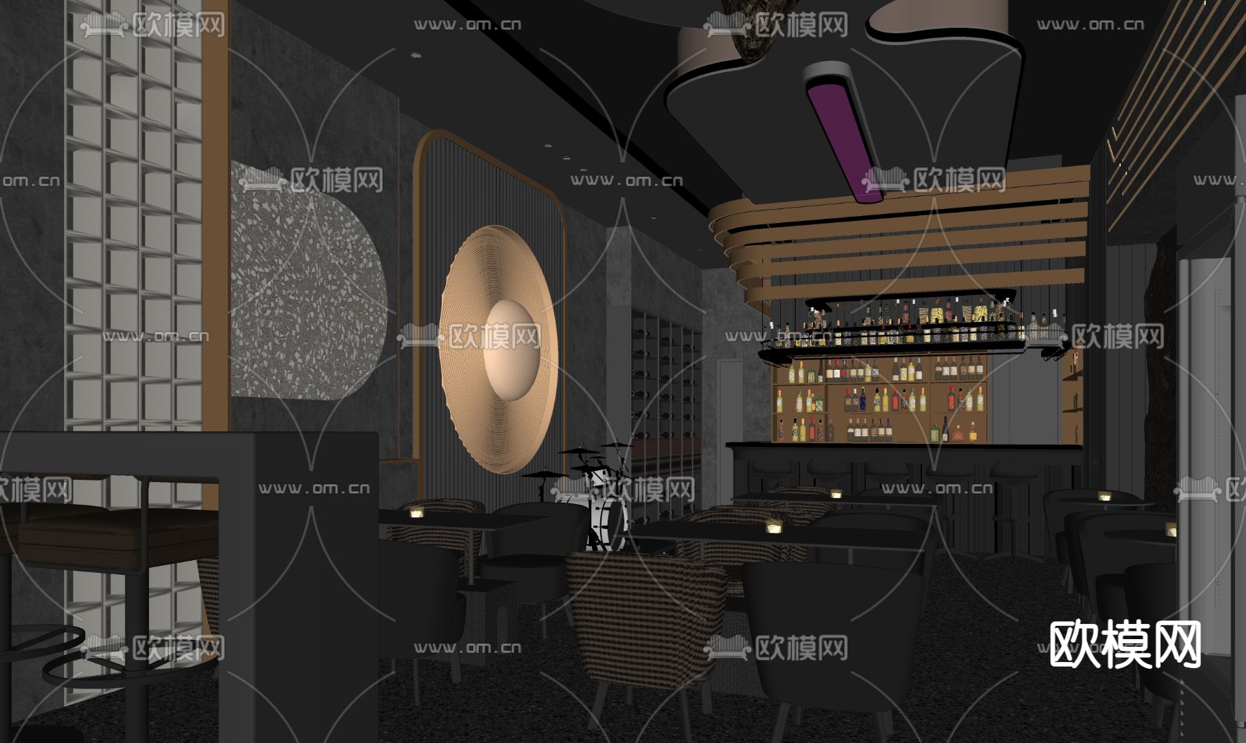 轻奢酒吧su模型下载（渲染图2）