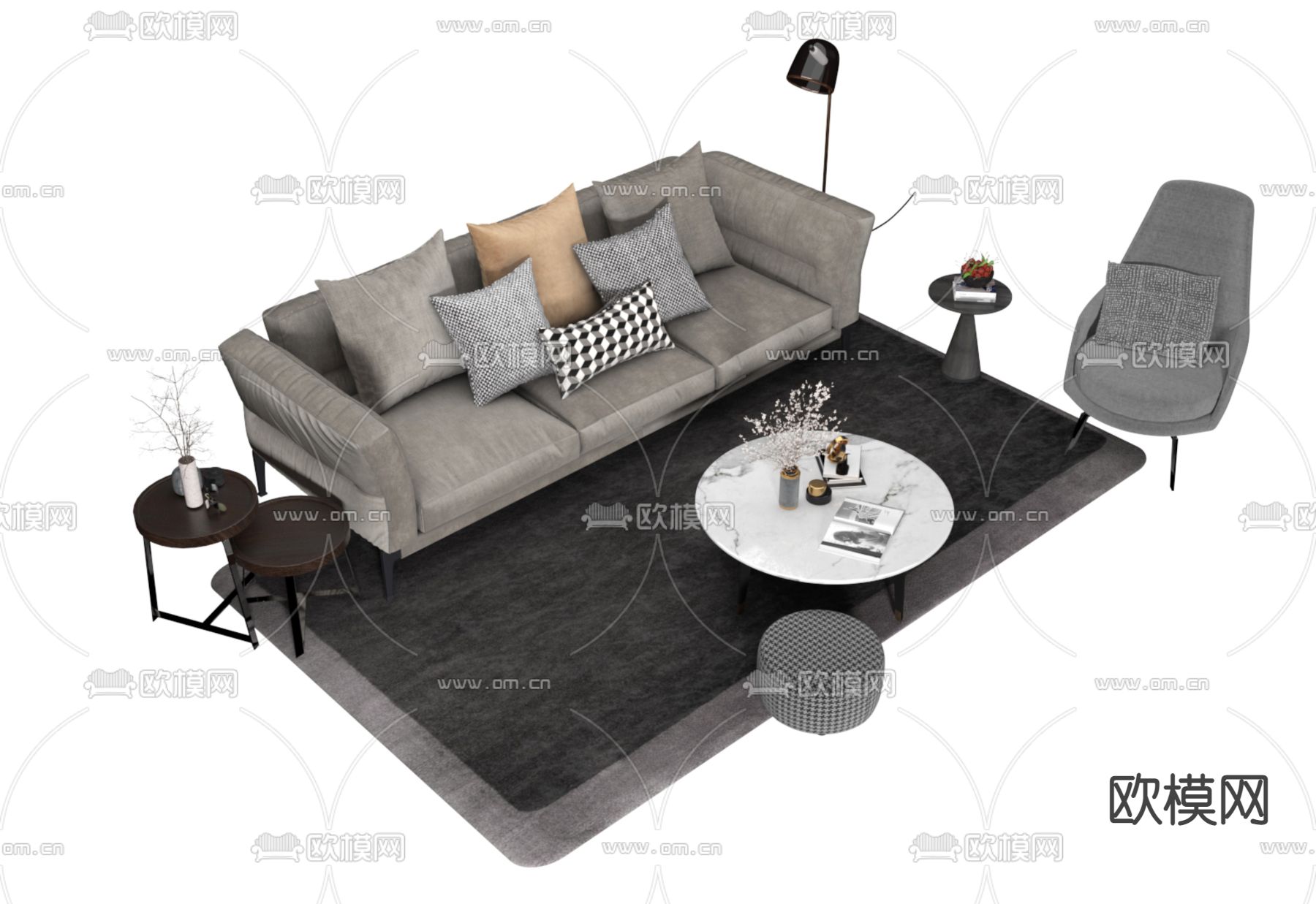 北欧组合沙发3d模型下载（渲染图1）