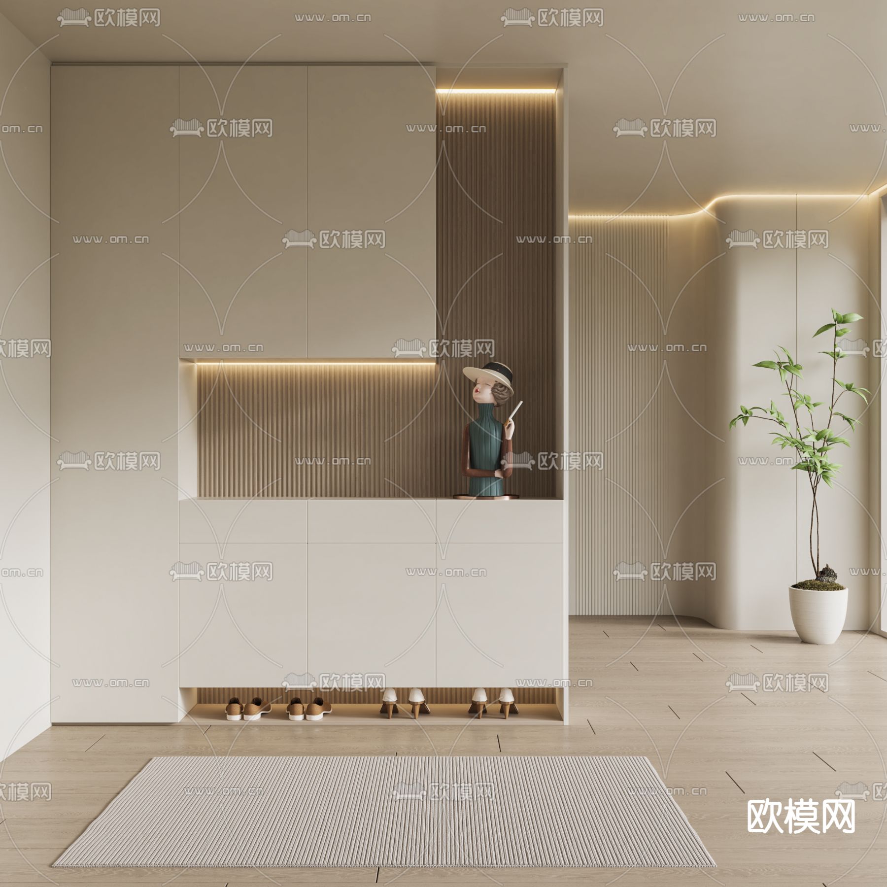 奶油风鞋柜 玄关隔断3d模型下载_ID14058379_3dmax免费模型-欧模网