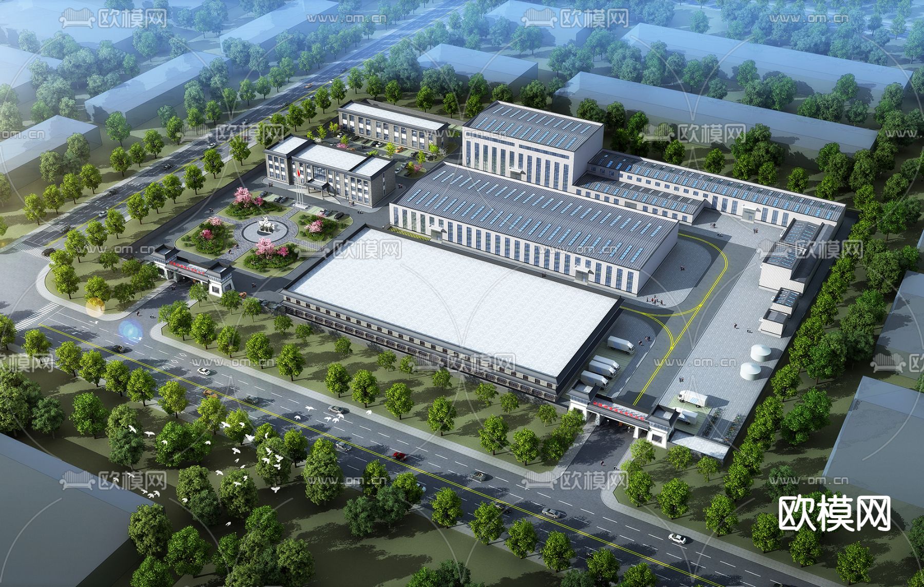 厂区 园区 鸟瞰规划3d模型下载