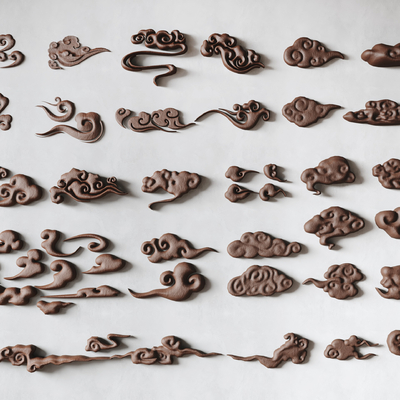  新中式浮雕 祥云墙饰su模型 