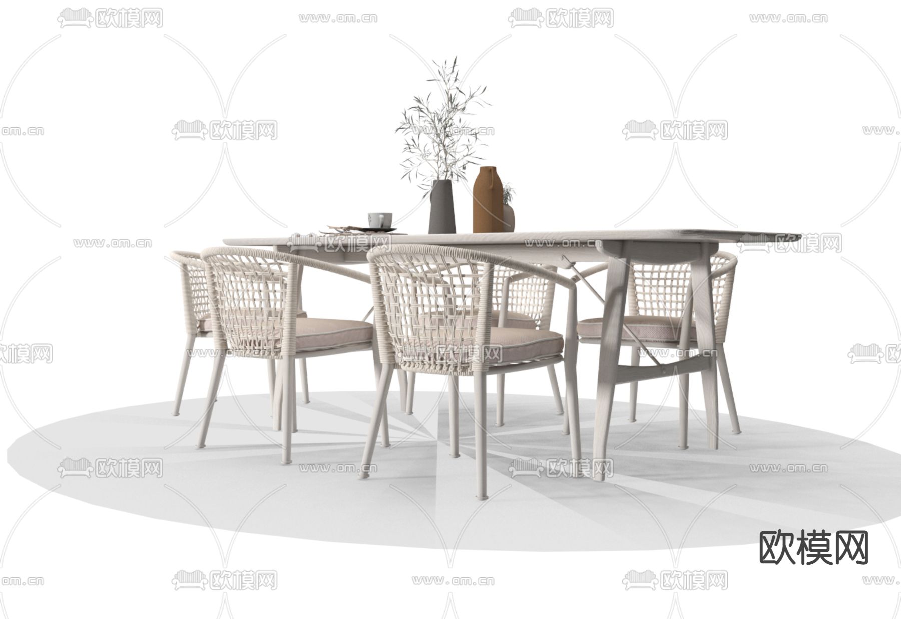 侘寂餐桌椅3d模型下载（渲染图2）