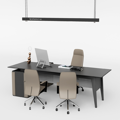  现代班台桌椅su模型 