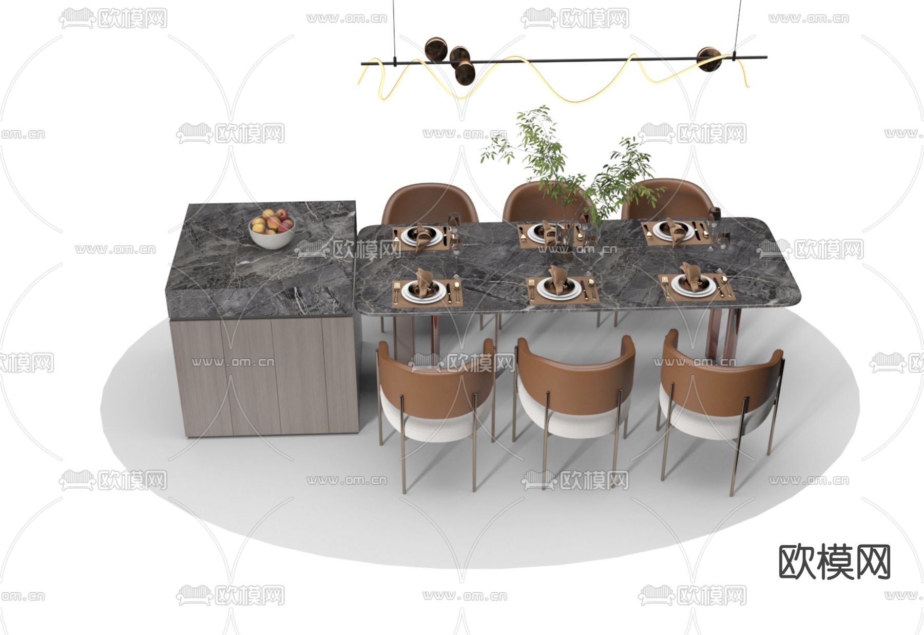 岛台餐桌椅3d模型下载（渲染图2）