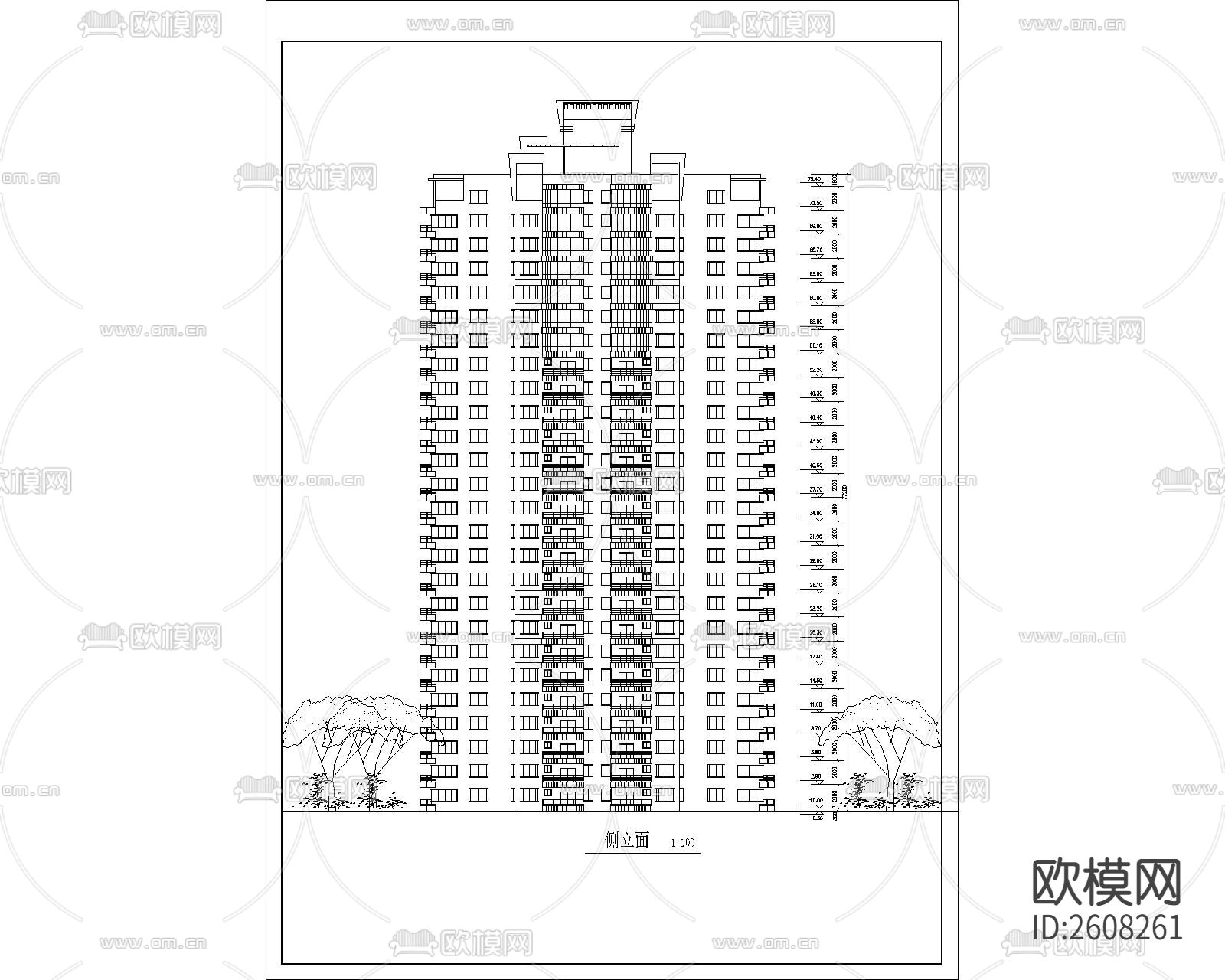 高层住宅建筑CAD施工图下载（渲染图3）