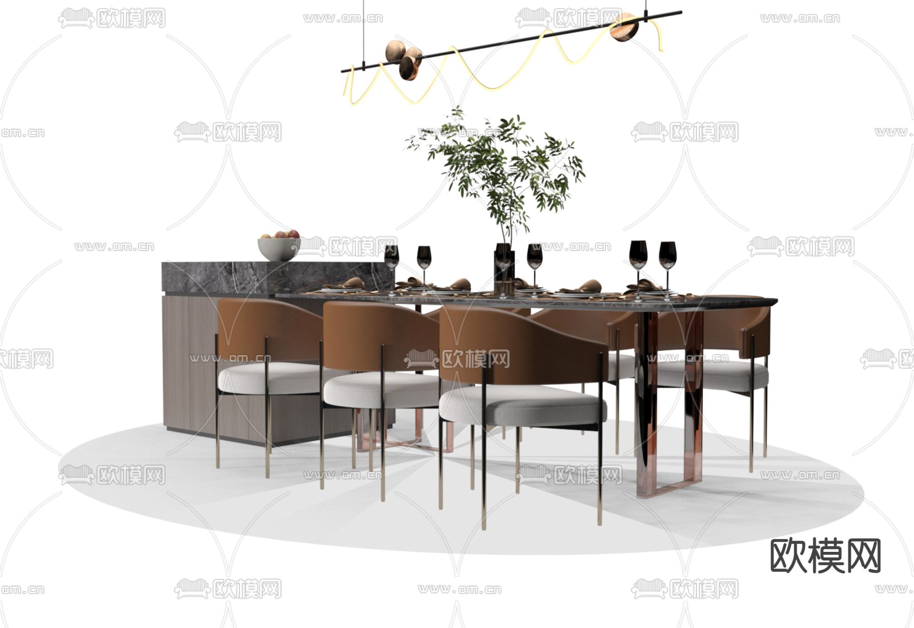 岛台餐桌椅3d模型下载（渲染图1）