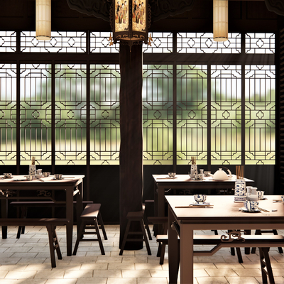  中式中餐厅su模型 