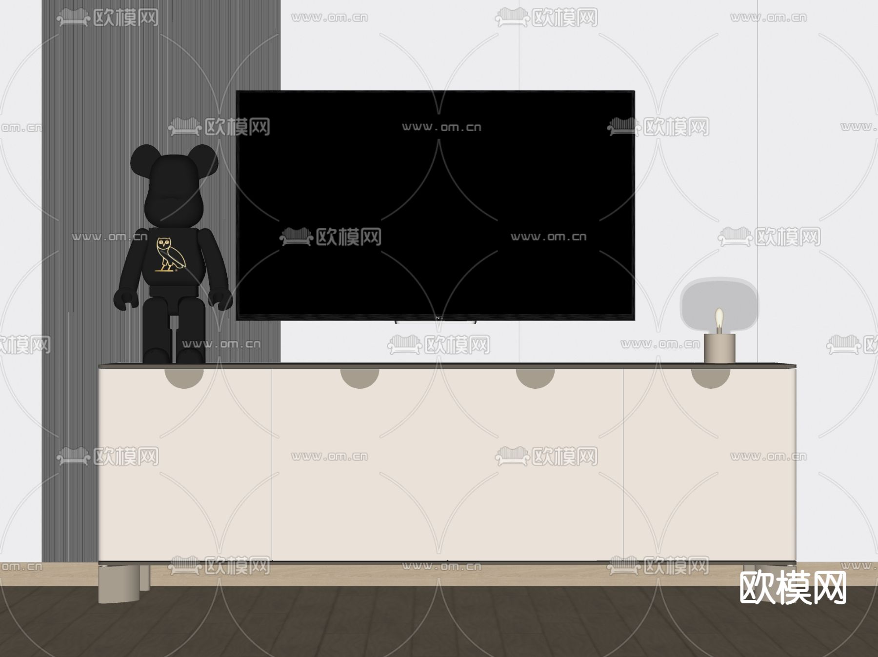 现代电视柜su模型下载（渲染图2）