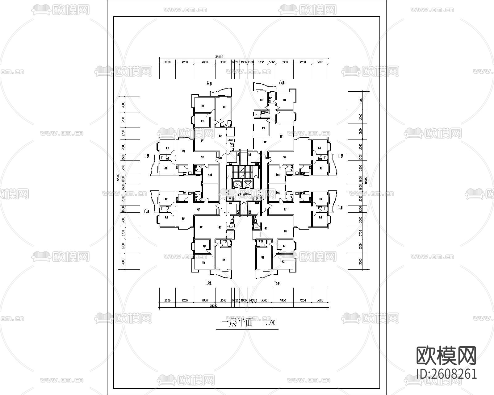 高层住宅建筑CAD施工图下载（渲染图7）