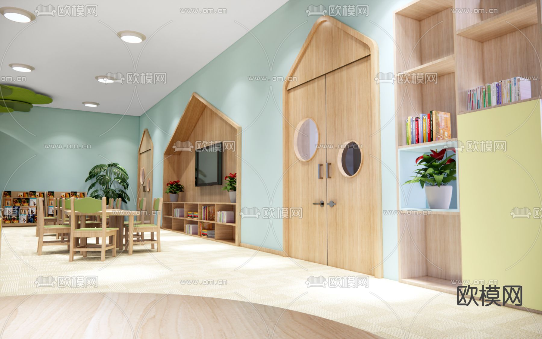 现代幼儿园 阅览室su模型下载（渲染图2）