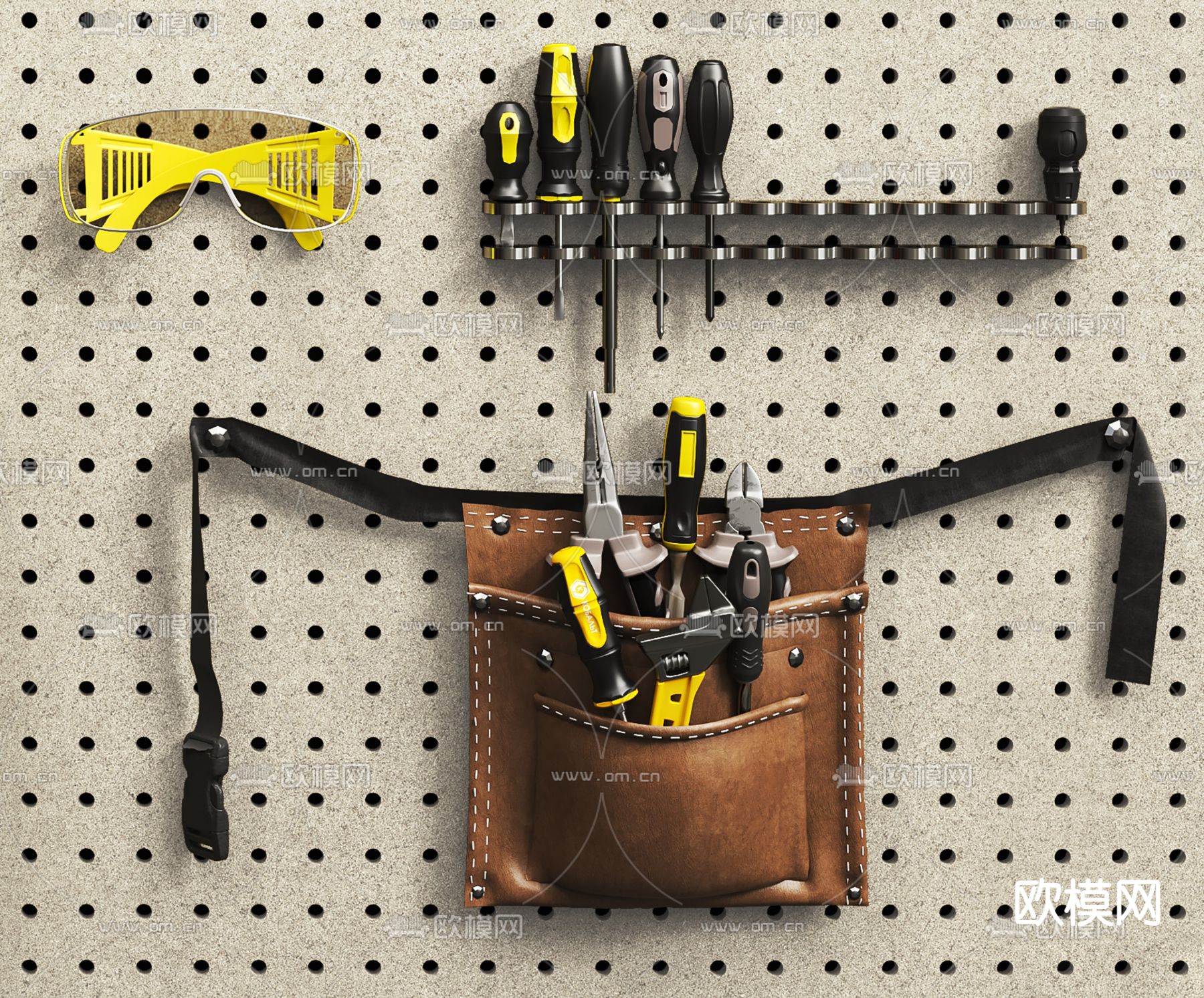 工业风洞洞板 五金工具墙su模型下载（渲染图2）