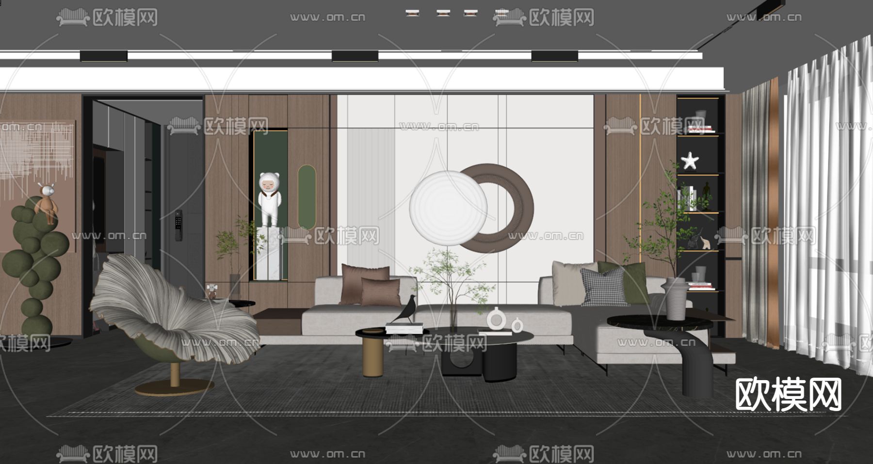 现代客厅su模型下载（渲染图2）