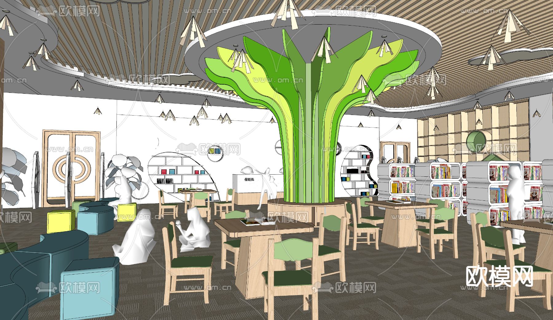 现代幼儿园 儿童阅览室su模型下载（渲染图3）