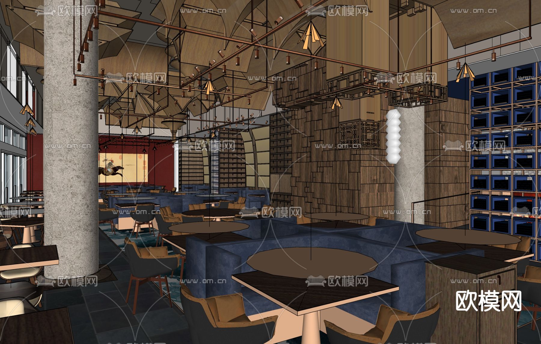 中式中餐厅su模型下载（渲染图2）