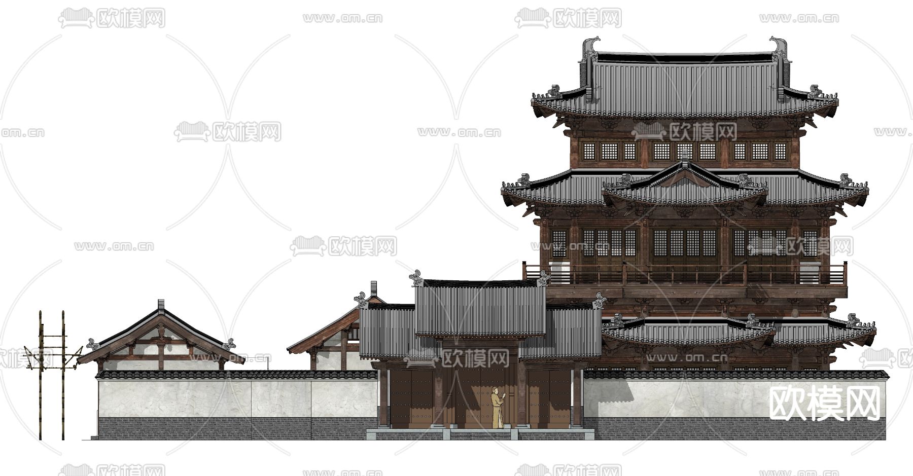 中式古建阁楼su模型下载